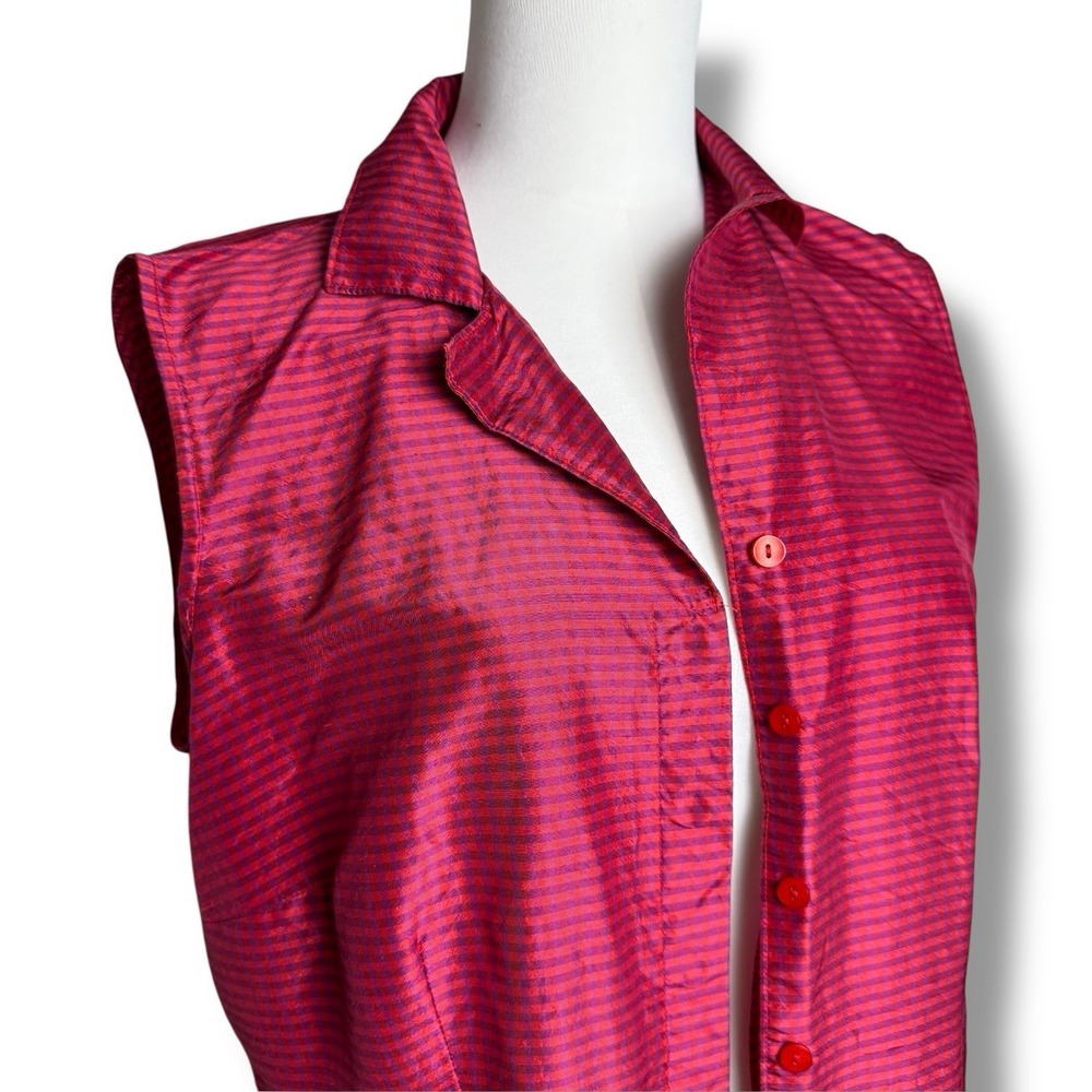 Vintage CLIO Silk Plaid Collared Sleeveless Blouse‎ Women's Size 10 Artsy Career - Picture 9 of 16